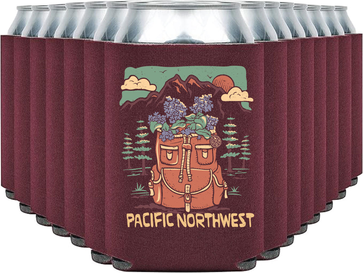 Pacific Northwest Flower Backpack Coozie (Burgundy)
