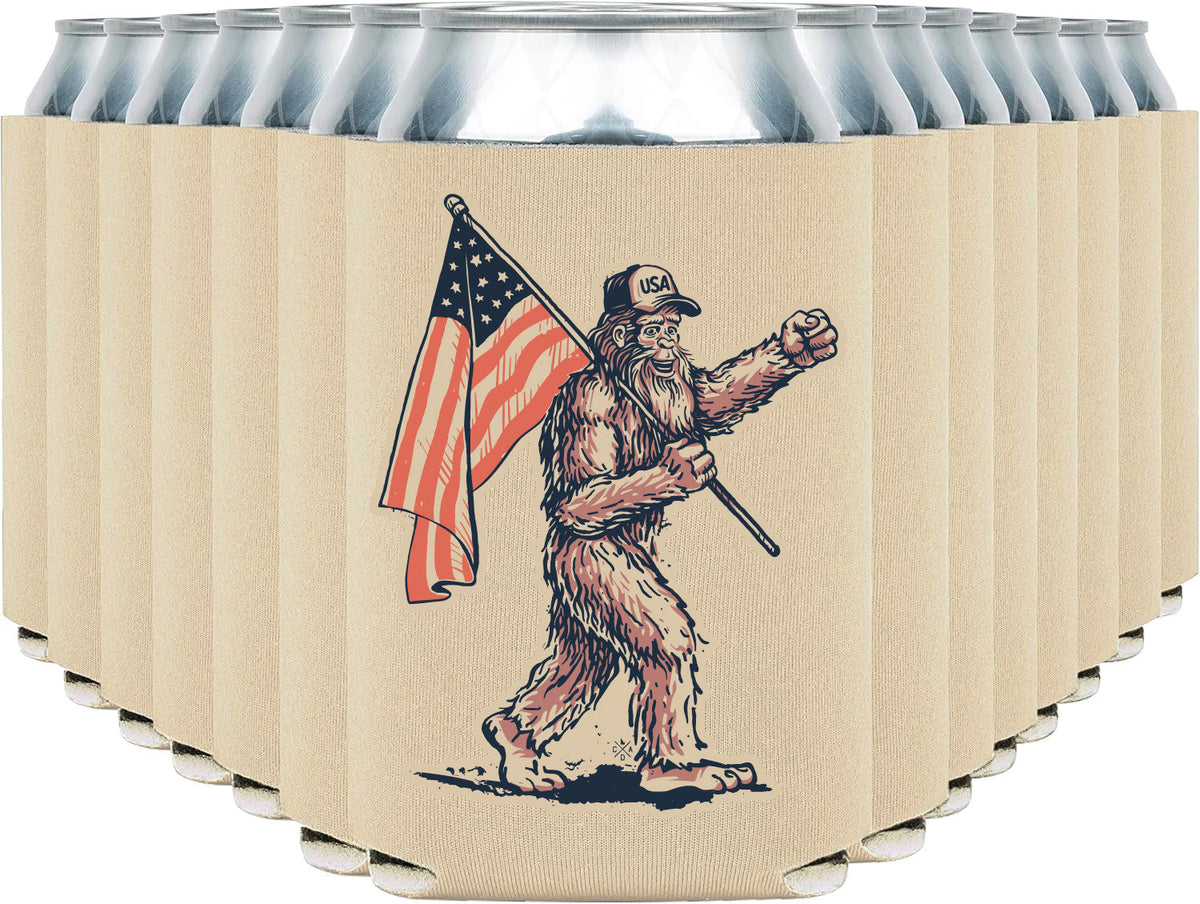 Bigfoot USA Flag Foam Coozie (Sand)