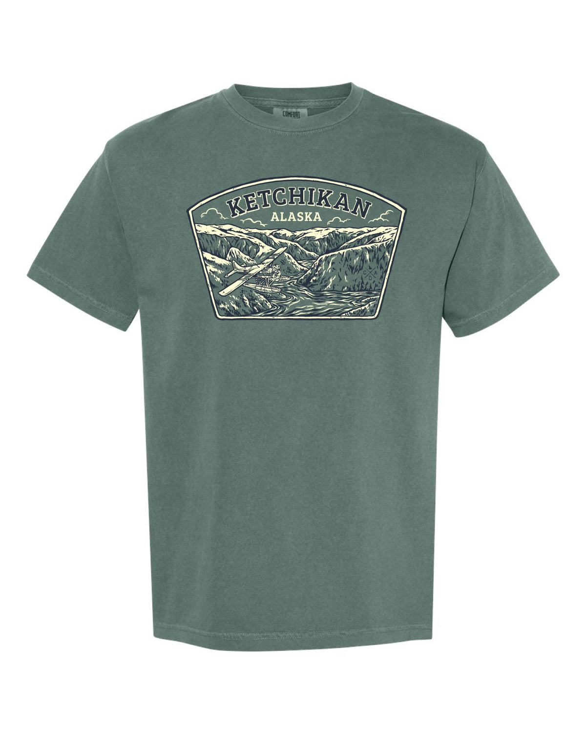 Ketchikan Alaska Seaplane Tee - Blue Spruce (100% Cotton)