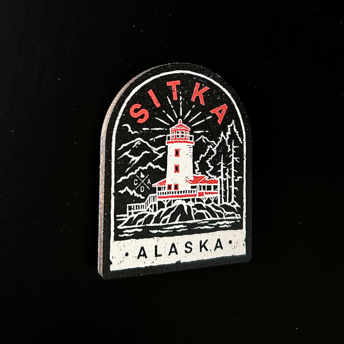 Rugged Sitka Lighthouse Wooden Magnet