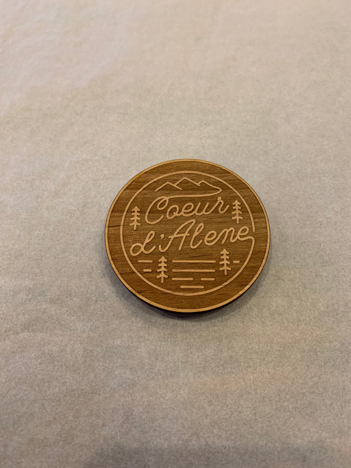 Coeur d' Alene Circle Line Wooden Magnet (Engraved)