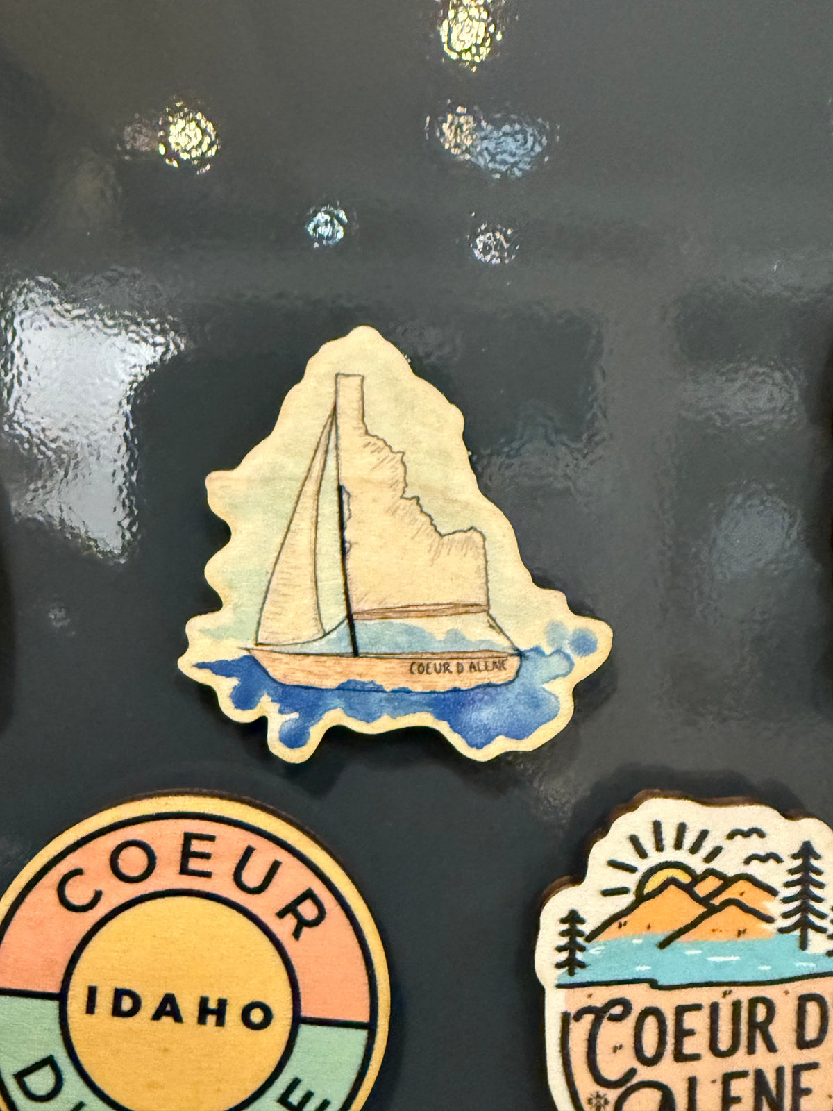Watercolor Coeur d'Alene Sailboat - Wooden Magnet (Printed)