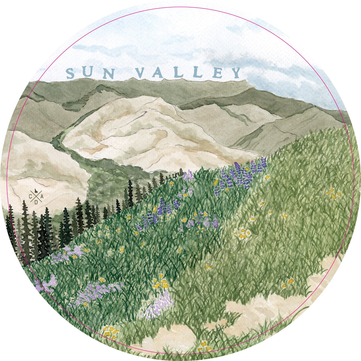 Sun Valley Idaho Watercolor Sticker