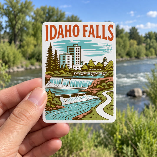Idaho Falls Portrait sticker held outdoors