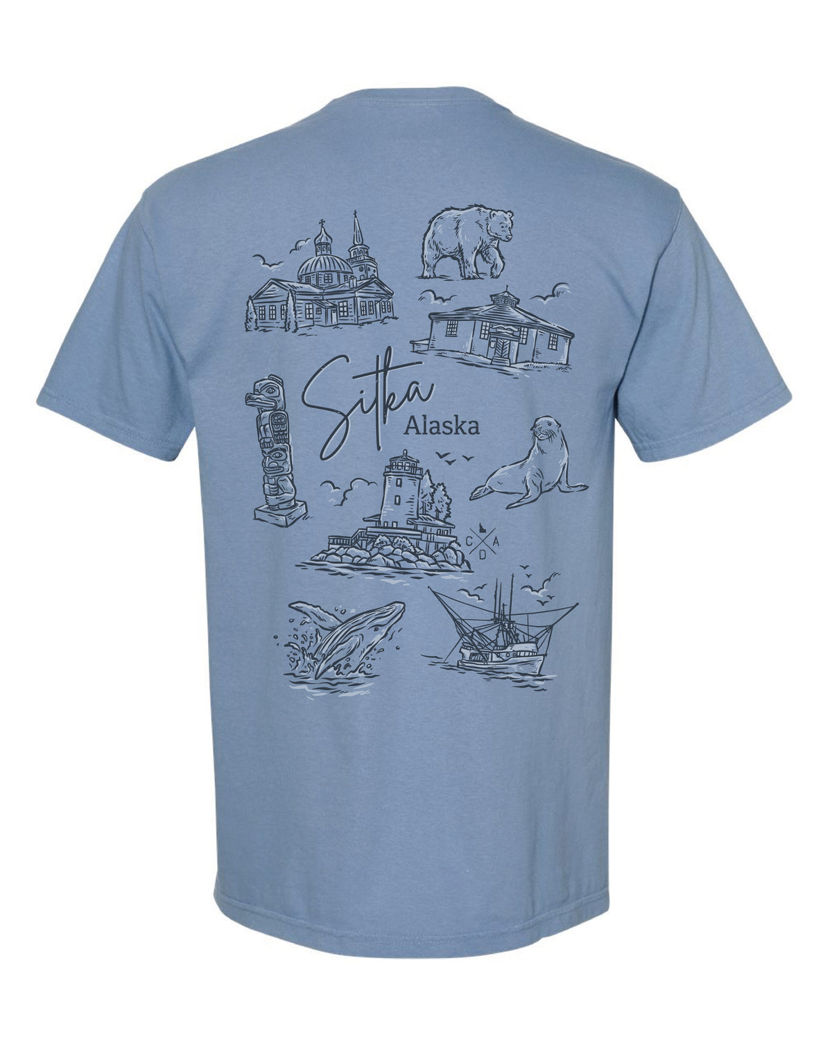 Scenes of Sitka Tee - Washed Denim (100% Cotton)