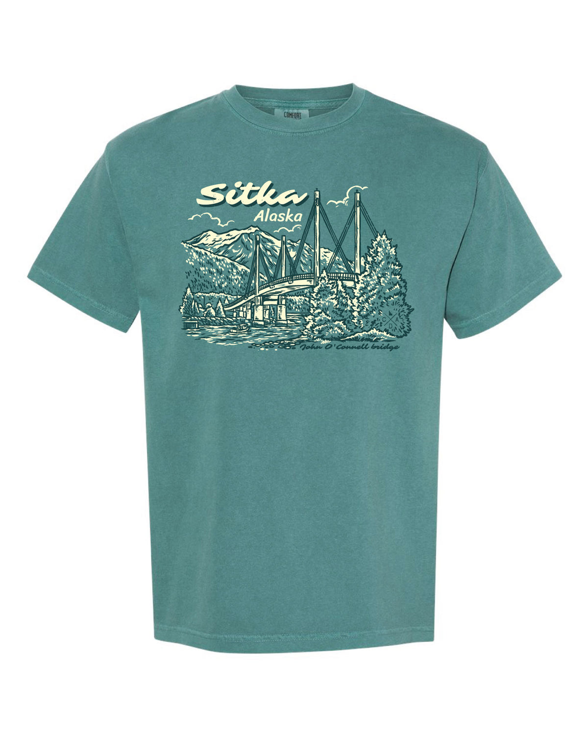 John O'Connel Bridge Sitka Alaska Tee - Emerald (100% Cotton)
