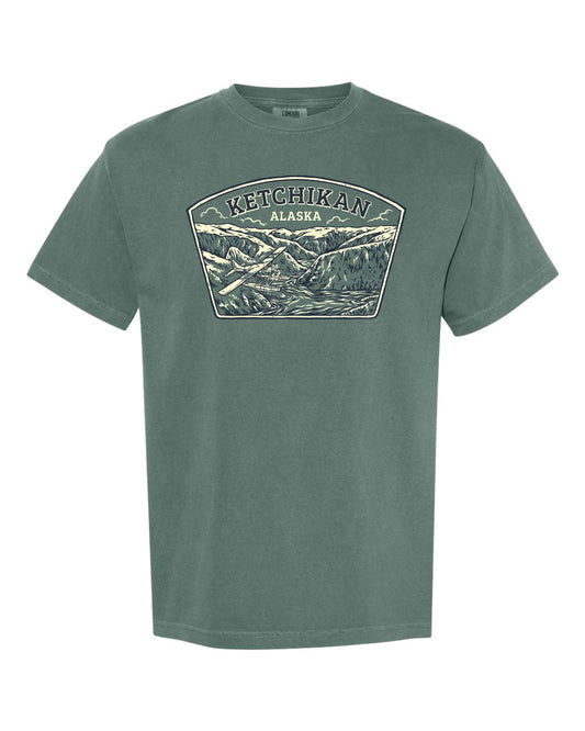 Ketchikan Alaska Seaplane Tee - Blue Spruce (100% Cotton)