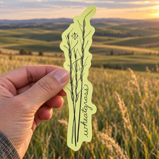 Idaho Native Plants Wheatgrass sticker held outdoors