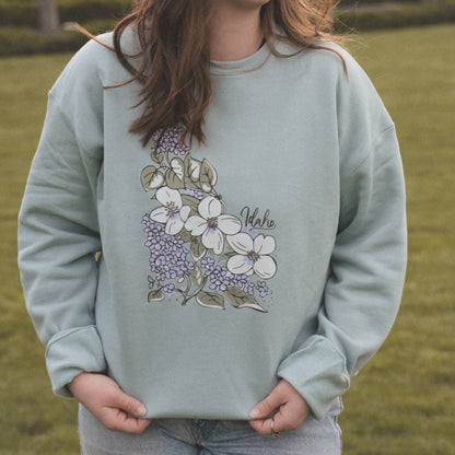 Idaho Syringa State Flower Sweatshirt - Dusty Blue
