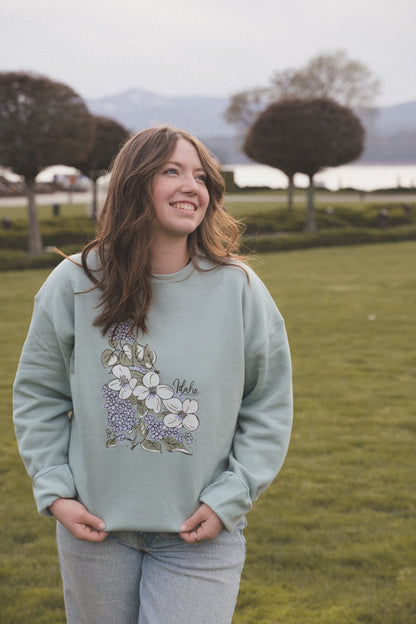Idaho Syringa State Flower Sweatshirt - Dusty Blue