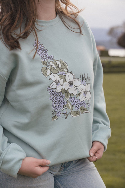 Idaho Syringa State Flower Sweatshirt - Dusty Blue