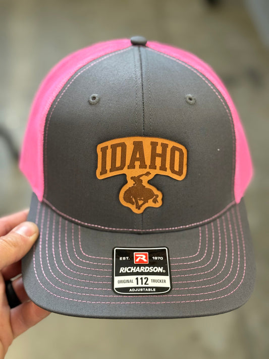 Idaho Collegiate Cowboy Trucker Hat (Charcoal / Neon Pink)