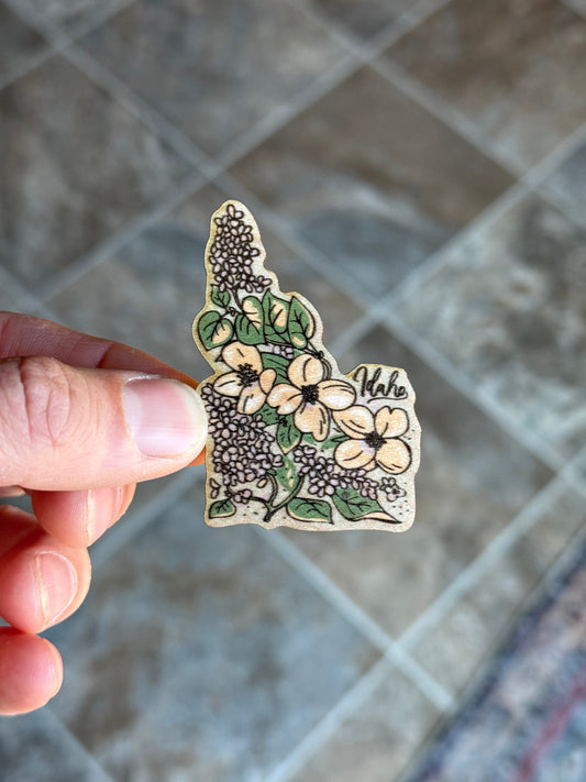Idaho Syringa State Flower - Wooden Magnet (Printed)