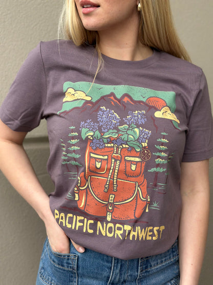 Pacific Northwest Flower Backpack Tee - Purple Storm (100% Cotton)