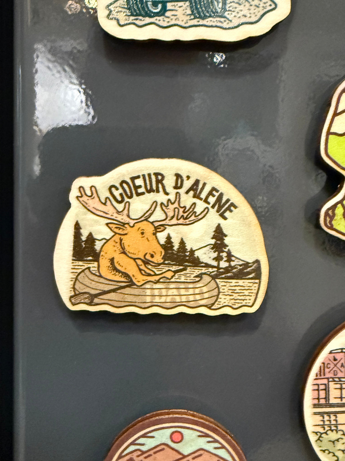 Coeur d'Alene Moose In A Canoe - Wooden Magnet (Printed)