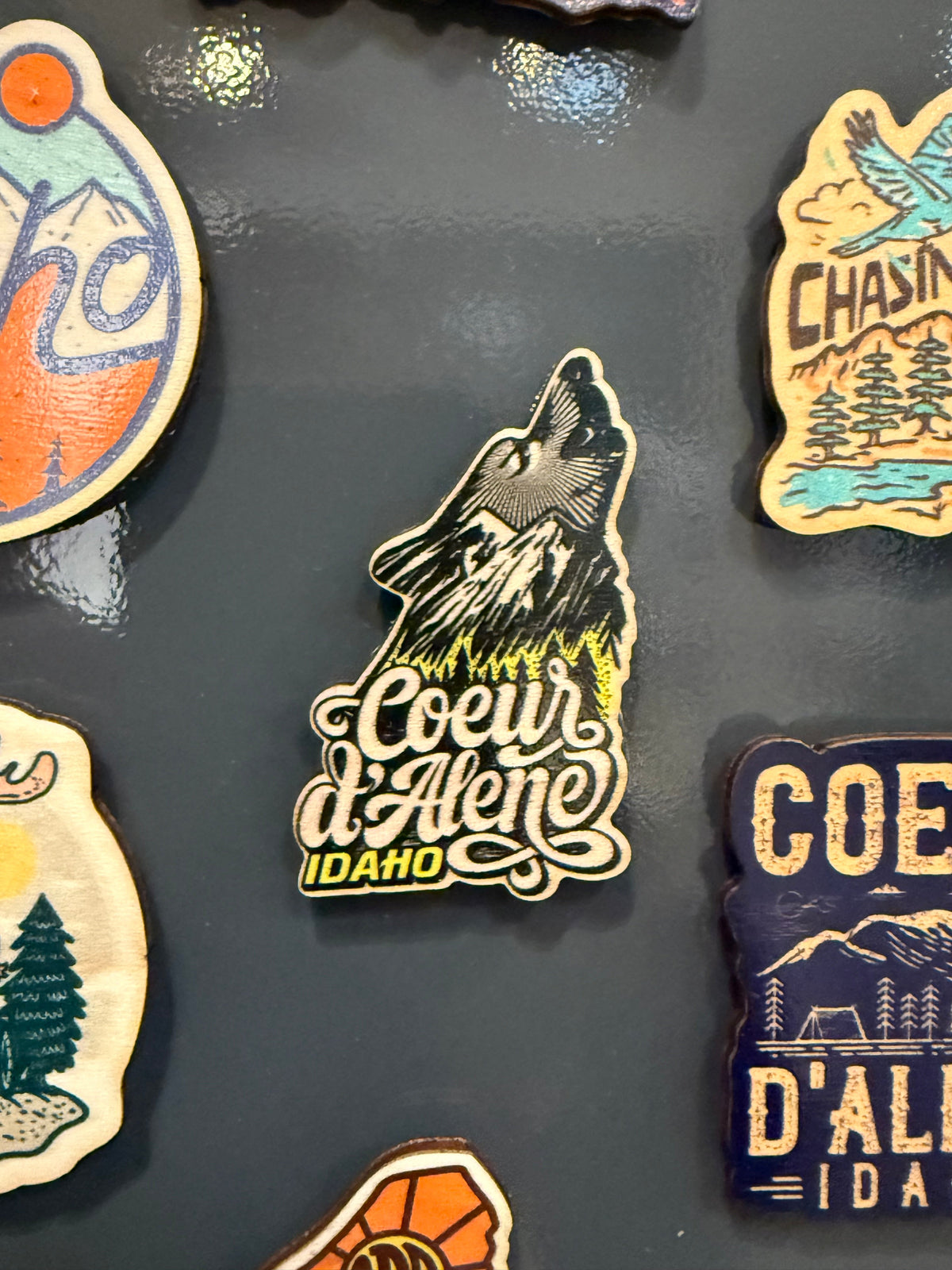 Coeur d'Alene Howling Wolf- Wooden Magnet (Printed)