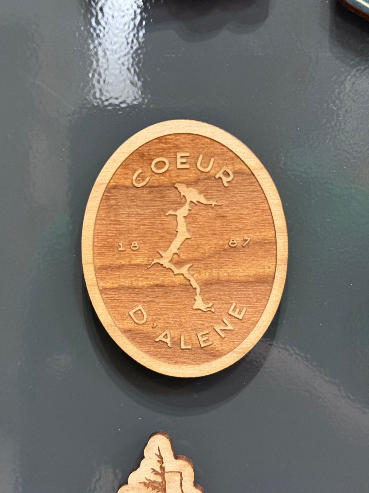 1887 Lake Coeur d'Alene - Wooden Magnet (Engraved)