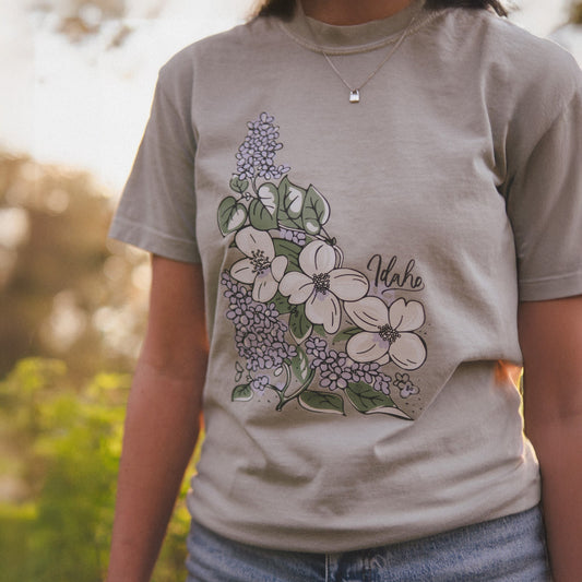 Idaho Syringa State Flower Tee - Bay (100%)