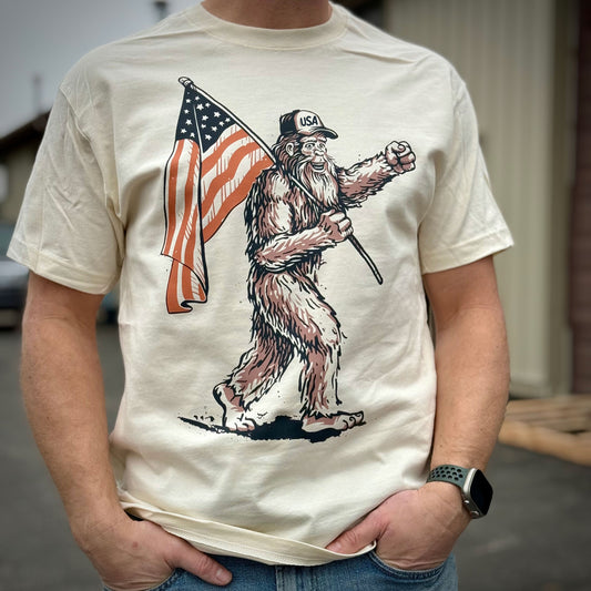 Bigfoot USA Flag Tee - Natural (100% Cotton)
