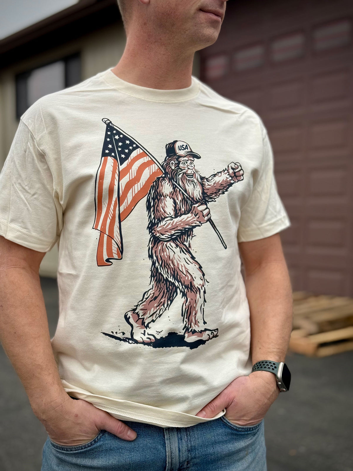 Bigfoot USA Flag Tee - Natural (100% Cotton)
